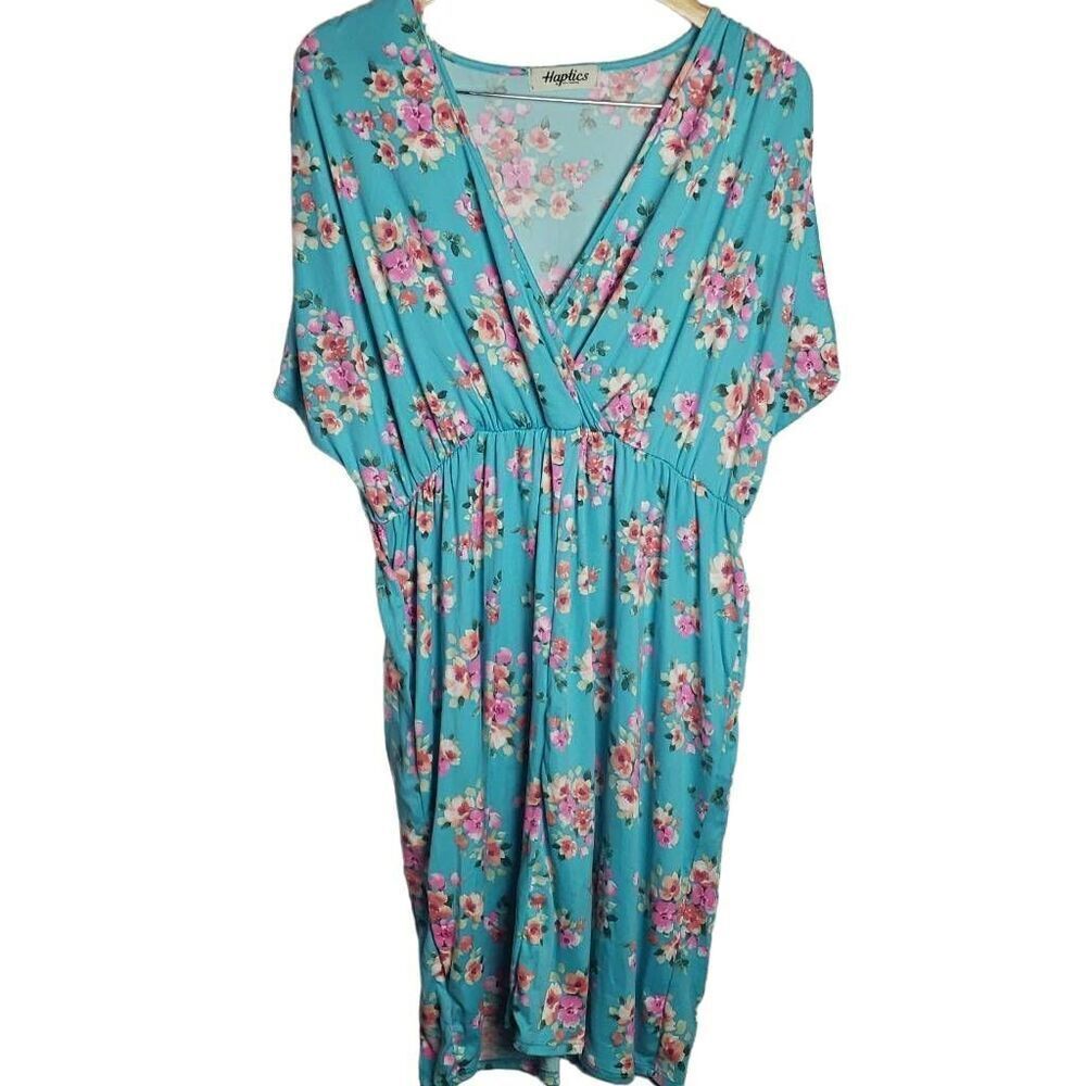 Haptics Floral Teal and Pink Dress 2X